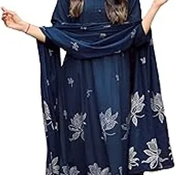 Women's Rayon Viscose Anarkali Printed Kurta with Pant & Dupatta-image-81