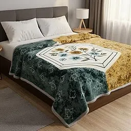BSB HOME Double Ply Mink Blanket – Super Soft, Ultra Warm Luxury Winter Blanket for Double Bed | Thick Korean Style Blanket for Extreme Cold Weather (Colour - Green and Beige Weight - 4.5 KG)-image-3