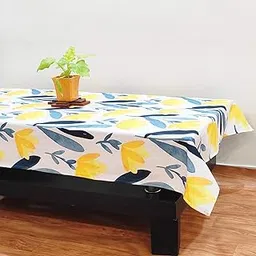 STITCHNEST Ikat Digital Printed 4 Seater Table Cover (Yellow and Grey, 40 x 60 Inches)-image-0