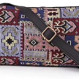 fadak Bohemian Crossbody Sling Bag for Women & Girls | Ethnic Jacquard Print with Blue & White Pattern-picture-52