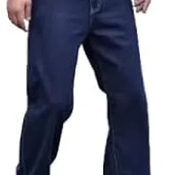 Men's Regular Fit Dark Blue Baggy Denim Jeans, Loose Straight Leg, Casual Wear-image-88