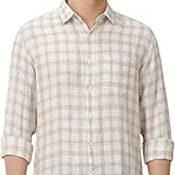 linen club Men's Pure Linen Grey Checked Contemporary Fit Full Sleeve Casual Shirt-picture-14