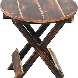 Wooden Folding Side Table/and Coffee Table for Living Room,Office and Decoration.Hand-Craft Round Table for lamp,Books,Flower Pot,showpieces or Sitting. (Brown),12*12*13 inch-picture-28