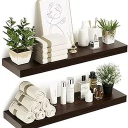Yookeer Wall Mount Media Shelf, Dark Brown Wood, Modern Style, 32 x 21 x 15 cm, Wall Mounted, Rectangular, Living Room Storage for Media Equipment (Brown)-picture-31