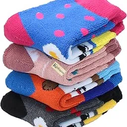 Woolen Socks for Kids(6 to 12 month size) baby Winter socks Ankle length for Kids Baby boys And Baby girls Thick Terry Towel Socks For kids Pack of 4-image-9