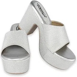 rozlyn Fashionable Heels Women's Platform Sandals, Glitter Silver, Cross Strap Design, High Platform Mules-picture-12