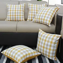 AIRWILL Cotton Lanfrancki Yellow Themed Cushion Covers for Cushions & Pillows (Yellow & Grey, Pack of 5)-image-51
