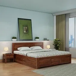 WOODLAB Furniture Solid Sheesham Wood King Size Bed with 4 Side Drawer Storage Wooden Double Bed Furniture Palang for Bedroom Living Room Home (Honey Finish)-image-9