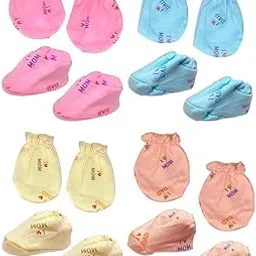 Baby Boy and Baby Girl Mittens and Booties Set, Hand Mittens (Gloves) (4 Pair) and Leg Booties (Socks) (4 Pair), 0 to 6 Months-picture-45