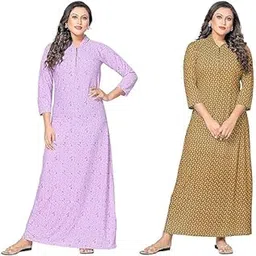 xakalaka Women's Winter Woolen Maxi Nighty Gown with Pocket | Free Size | Warm & Cozy Sleepwear (Pack of 2)-picture-27