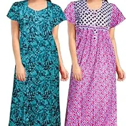 mudrika Women's Pure Cotton Floral Printed Maternity Wear Nighty - Free Size -Combo Pack of 2 Pieces Multicolour-picture-33