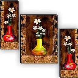 SAF Set of 3 Preety Flower Pot UV Textured Self adeshive Home Decorative Gift Item Painting 18 Inch X 12 Inch SAF-JM4951(color2,Religious;Figures;Floral)-image-28