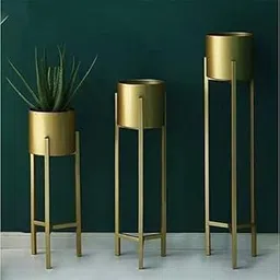 BRASS INDUSTRY Iron Metal Plant Stand for Living Room | Metal Planter for Indoor Outdoor Garden | Planter Pots included for Balcony (Set of 3 Flower Pots, Golden)-image-62