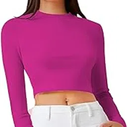 dream beauty fashion Women's Casual Round Neck Long Sleeves Stylish Crop Top - 17" Inches (Tee-Tally 02)-picture-38
