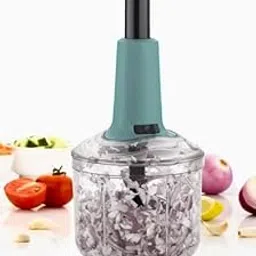 Food Chopper 1100 ML | 6 Blade Steel Large Manual Hand-Press Vegetable Chopper Mixer Cutter | Cut Onion, Salad, Tomato, Potato | 1100 Ml | LIME GREEN-picture-26
