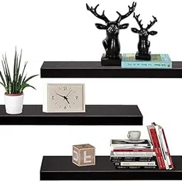 Dime Arts Shoppee Engineered Wood Wall Mounted Floating Shelves (Black)- Set of 3-picture-21