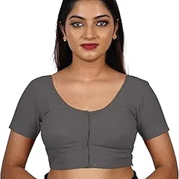 blouzy Readymade/Stitched 2by2 Cotton Saree Wear Blouse (Grey Color), Ready to wear Blouse, Made of Soft and Comfortable Fabrics- Grey Color image 1