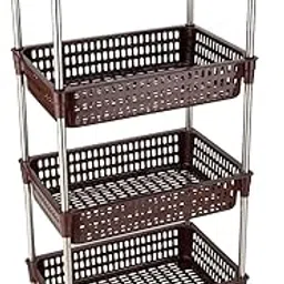 Privesh Plastic-Stainless Steel Fruit & Vegetable 4 Stand Kitchen Trolley|Fruit Basket|Vegetable Basket|Onion Potato Rack for Kitchen|Vegetable Stand for Kitchen (4 Layer), 39 x 30 x 97 Centimeters-picture-10