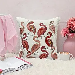 Handmade Beaded Flamingo Cushion Cover Size:-16 Inches-picture-12