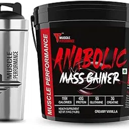 MP Anabolic Mass Gainer With Steel Shaker | Powder | Pack of High Protein High Carbs| Added Vitamins, Probiotics & Enzymes |40g Protein,| 1164 Calories| 3g Creatine. (5KG, Creamy Vanilla)-image-3