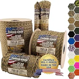 TOUGH-GRID 750lb Mixed Camo Paracord/Parachute Cord - Genuine Mil Spec Type IV 750lb Paracord Used by The US Military (MIl-C-5040-H) - 100% Nylon - 100Ft. - Mixed Camo-picture-68