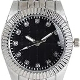 haute sauce Women's H-Link Round Watch | Metallic Silver Stainless Steel Strap | Midnight Black Dial | One-Size | Foldover Closure | Quartz | Analogue | Wrist Belt Watch for Female and Girls-picture-52