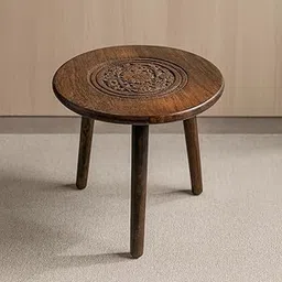 Wooden Table with Three Legs A Modern Round Coffee Table and Side Table for Small Spaces with Pillar, Wood Books, Magazines, and Plant Stand for Living Room Entryway Table. (Bronze)-image-16