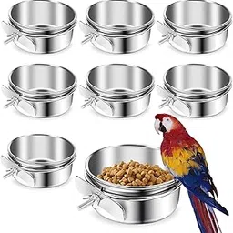 Stainless Steel Bird Food Bowl Set, 8 Pieces, Multi Color, Cage Mounting Clamp Holder, Parrot Feeding Dish Cups for Cockatiel, Conure, Budgie, Parakeet, Macaw, Lovebird (500ml (8 Pcs))-image-6