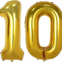 Propsicle 16 inch Birthday Foil 10 Number Helium Balloon Party Decoration Golden Pack of 2 | 10 Year No. Balloons Birthday/Anniversary | Ten Number-picture-21