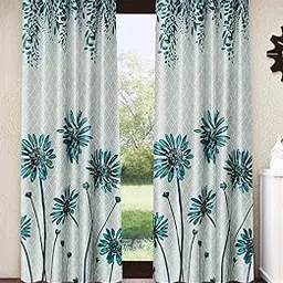 Home Sizzler 2 Pieces Sunflower Panel Eyelet Polyester Door Curtains - 7 Feet, Turquoise Green-image-19