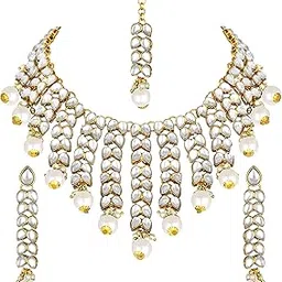 peora Traditional Kundan & Pearl Drop Bridal Dulhan Necklace Earring Jewellery Set for Women-picture-31
