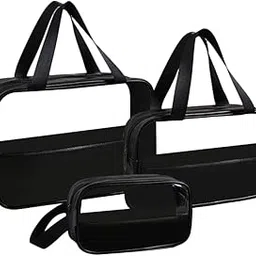 Niwlix Travel Makeup Pouch Set Toiletry Bag Cosmetic Organizer Bag for Women and Girls Toiletry Storage Kit Set of 3 - Black image 1