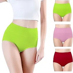 think tech Combo Women's High Waisted Cotton Hipster Panty Ladies Soft Panties l Women Cotton Hipster Panty l Women's Seamless High l Women Underwear - (Pack of 3 High Waist with Parrot Green)-picture-35
