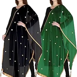 diamo Women's Self Design Viscose Net Women Dupatta With Moti Lace Pack of 2-picture-57