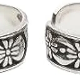 swarn silver SWARN JEWELS 925 Sterling Silver Adjustable Floral Oxidized Toe Rings For Women & Girls, Gift for Girls, With certificate of authenticity-picture-35