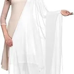 lbex Chiffon Dupatta for Women, Scarf Wrap Chunni Casual Dupatta Pure Solid Nazneen Chiffon Dupatta With Pom Pom Lace Border (Dyeable)-picture-11