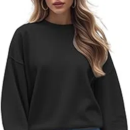 leotude Women's Boyfriend Fit Round Neck Color Blocked Full Sleeve Loopknit Sweatshirt (Color : Black-Grey)-picture-45