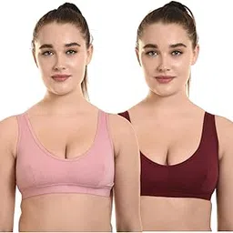 olina apparels Pack of 2 Non Padded Slip on Innerwear Women Wire Free Seamed Full Coverage T- Shirt Sports Bra-picture-40