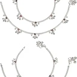 Pack of 2 Pair Indian Traditional Ethnic White Metal Anklet Silver Leg Bracelet For Women Payal Girls Kolusu-image-37