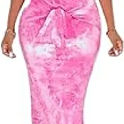 quecy Women's Polyester Slim Fit Casual Tie & Dye Scoop Neck Tie Dye Skirt Outfits Set of 2 Pink-picture-41
