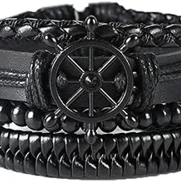 Combo Leather Wraps Casual Latest Trend Multi Strand Wrist Bracelets for Men and Women (Unisex)-image-42