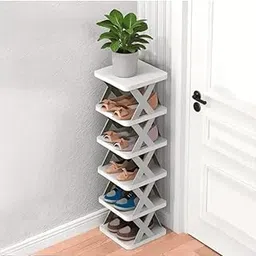 Modern 6-Tier Vertical Shoe Rack, White, Space-Saving Storage Organizer, Cross Design, Entryway Storage Shelf-picture-27