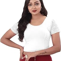 Round Neck Cotton Lycra Regular Fit Saree Blouse for Women | Half Net Sleeve Readymade Stretchy Embroidered Design Festive Blouse Perfect for Saree, Lehenga, Kurti | 32 to 44-image-45