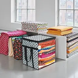 SHAPING FABRIC Saree Storage Bag | Premium Wardrobe Cloth Organizer Box | Large Garment Cover with Polka Dot Design | Durable Fabric, Transparent Window | Pack of 1 SF-SB-1236-image-17