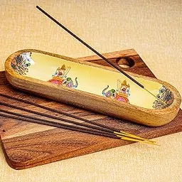 Handcrafted Wooden Incense Holder Cum Snacks Platter, Traditional Indian Design, Decorative Elephant Motif, Mango Wood-image-68