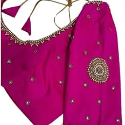 MAGGAM aari Hand Made Work Blouse Pink Round Design Blouse Pieces - UNSTRICHED-picture-48