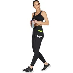 Neu Look Fashion Women's Color Block Neon Green Stretch Fit Yoga Pants & Tights with Side Pockets (Size :- L)-picture-24