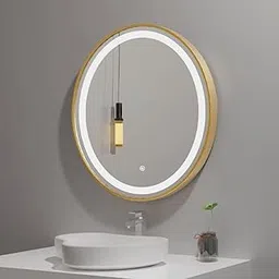 ALFA DESIGN Gold Round Mirror 24 x 24 Inch, Metal Framed Frontlit Bathroom Mirror, Circle Mirrors for Wall, Led Light Mirror with Anti-Fog, Memory Function, 3 Color Temperature, Dimmable Makeup Mirror-image-94