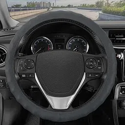 HUUSO Grey Microfiber Leather Steering Wheel Cover, Finger Grip Design, Breathable, Anti-Slip, Odorless, Compatible with Hyundai Exter (2023)-picture-25