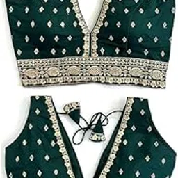 pujia mills Deep v Neck Embroidery Sleeveless Woman Readymade Blouse for Saree-picture-14